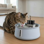 Fuente de agua inalámbrica - gato bebiendo de la fuente azul menta